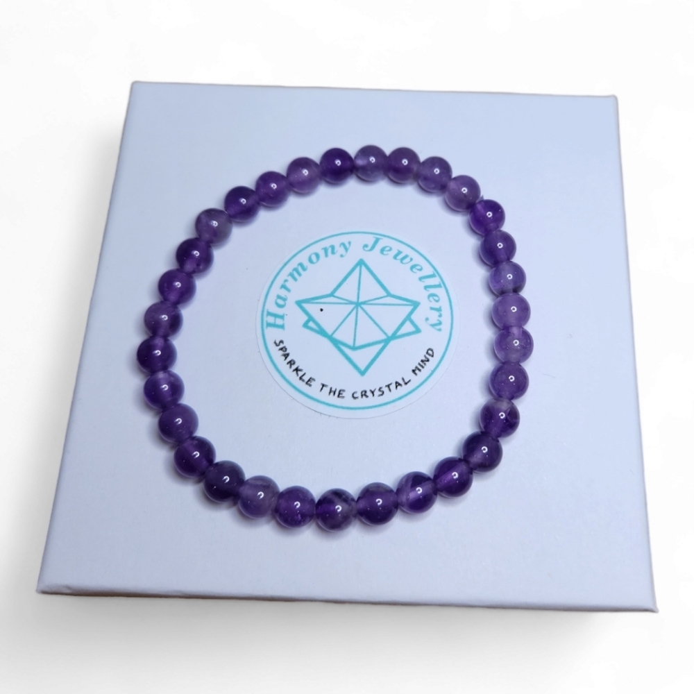 6 mm Amethyst Beaded Bracelet